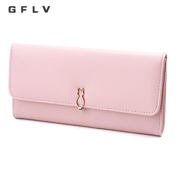 

wallets gflv brand 2021 long wallet women cute animal metal hasp purse leather thin folding card holder, Red;black