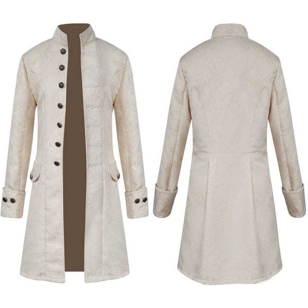 Cappotto lungo jacquard bianco uomo steampunk vintage frac giacca gotico vittoriano redingote costume cosplay uniforme di halloween 4xl 211011