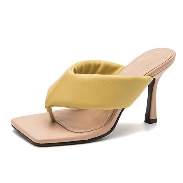 

slippers summer square toe stiletto flip flops high heel women comfortbale ladies casual fashion open to beach shoes, Black