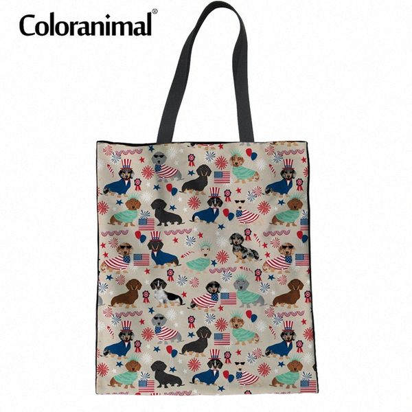 

coloranimal multi function women long handbag foldable reusable casual canvas bag 3d puppy dachshund dog print womens cloth bag c4r5#