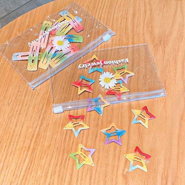 

hair accessories 10pcs/set fluorescent flash powder hairpins geometric star waterdrop shape candy color bb clips fashion girl, Slivery;white