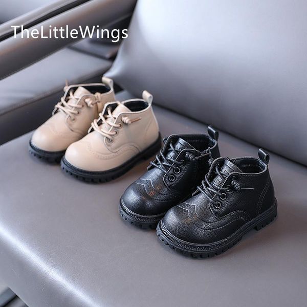 

boots children' leather shoes autumn and winter 2021 girls' short soft soled boys' british style 1-6 years old, Black;grey
