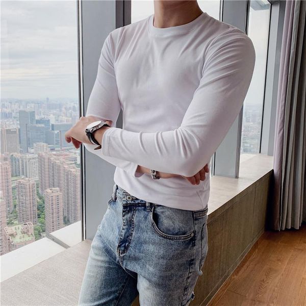 

men's t-shirts arrival spring long sleeve t-shirt men clothes 2021 simple slim fit fashion o-neck stretched casual tees homme plus size, White;black