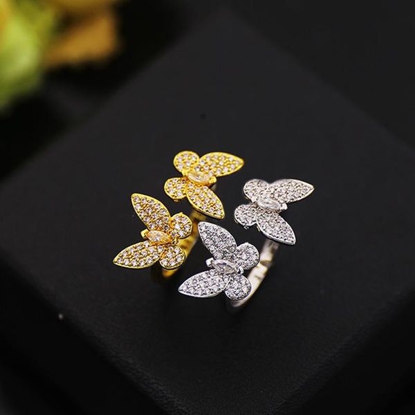 

cluster rings djm quality fashion jewelry luxury and gold color double butterfly full cz zirconia open for women(dj0821), Golden;silver