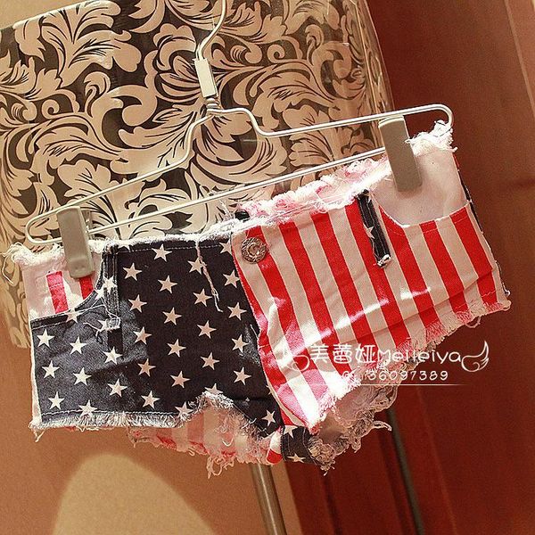 

flag tassel jeans shorts denim booty vintage cute low rise waist micro mini short 35 women's, White;black