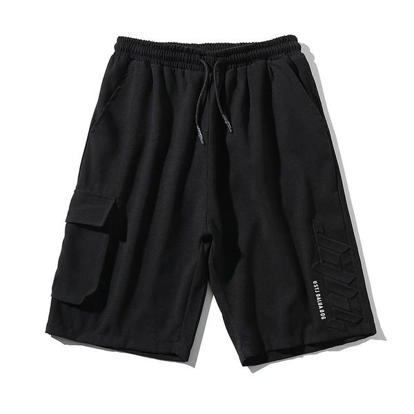 

men's shorts summer tooling pocket with the same color embossed design five-point pants for men, White;black