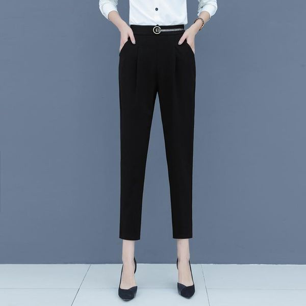 

women's pants & capris women pencil spring fall office lady suit work elastic high waist thin casual trousers black pant ta807, Black;white