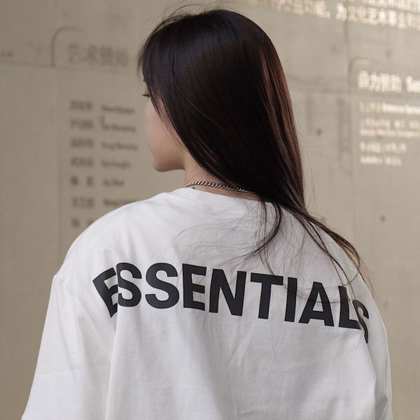 

feel of god essentials season 7 double line fog high street style loose 3m reflective t-shirt short sleeve fashion, Black
