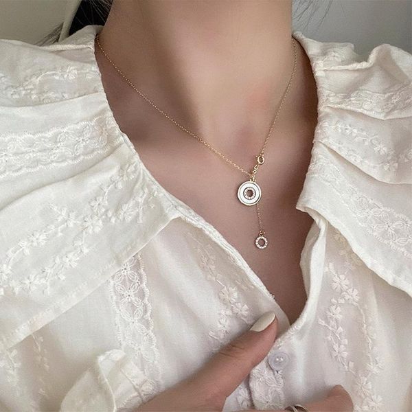 

pendant necklaces minar elegant white shell circle chokers for women gold color thin chain shiny cz zirconia necklace jewellery, Silver