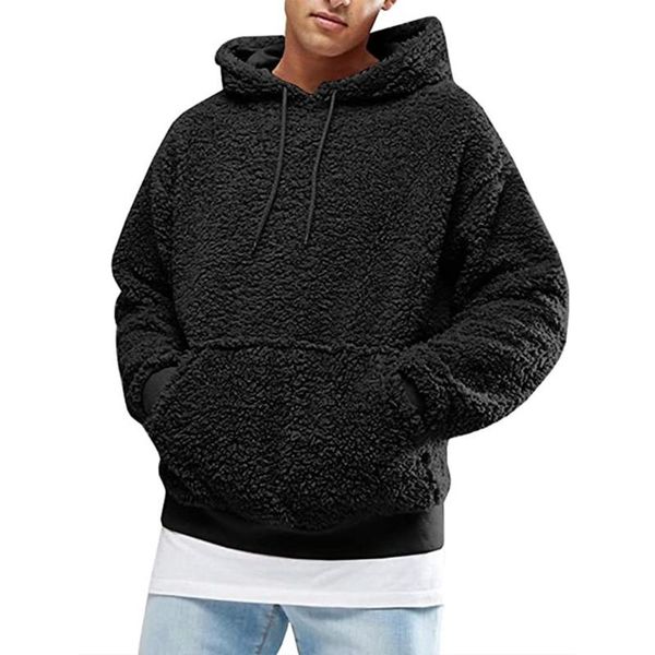 

men's jackets cpdd men boys winter thicken plush long sleeve sweatshirt pullover drawstring hoodie with pocket fluffy kangaroo outwear, Black;brown
