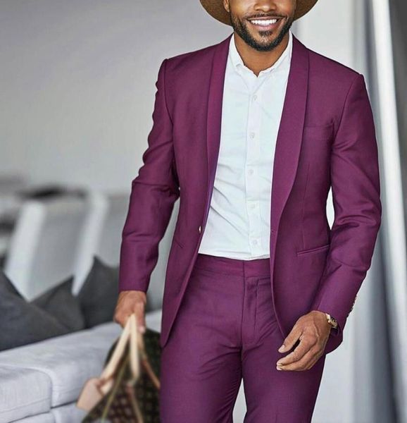 

men's suits & blazers handsome purple wedding tuxedos two pieces slim fit one button shawl lapel groom wear party prom men (blazer+pant, White;black