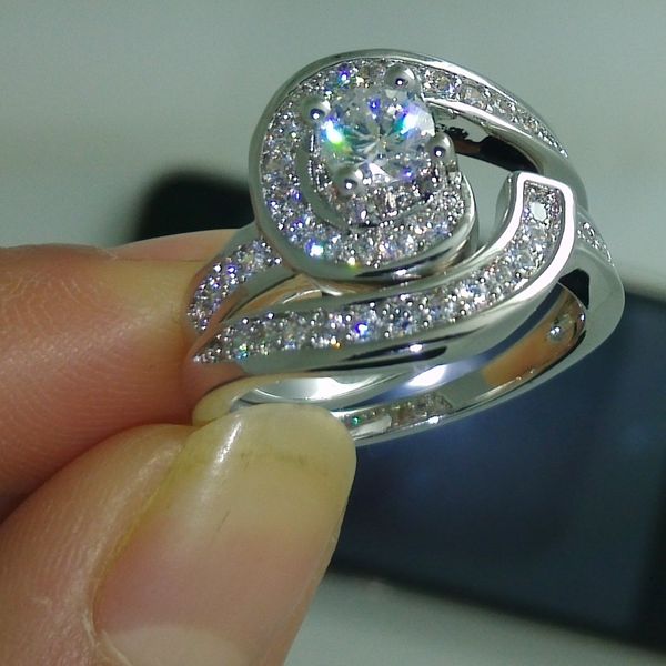 Handgemaakte Ring Sets AAAAA Zircon White Gold Filled Party Wedding Band Ringen voor vrouwen mannen Cross Engagement Finger Sieraden