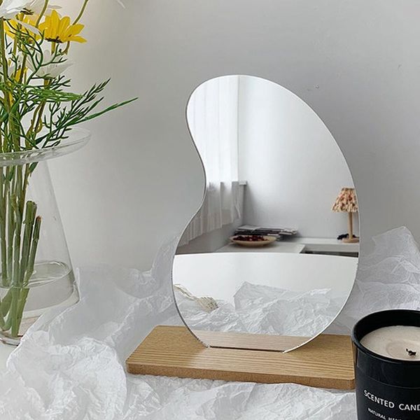 

mirrors ins irregular makeup mirror deskvanity home dressing looking glass acrylic lens with wooden base decorative