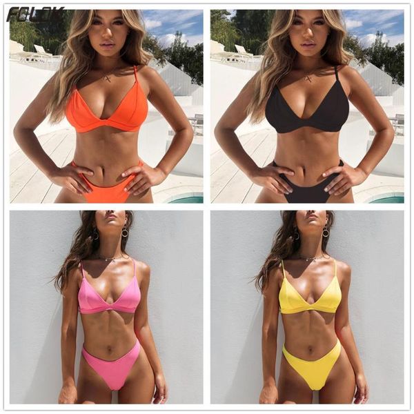 

split bikini swimsuit solid women foreign classic low walking volume women's swimwear, White;black