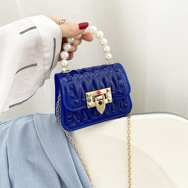 

evening bags girl satchel korean version easy-to-match 2021 web celebrity pearl chain mini jelly bag mobile phone wallet