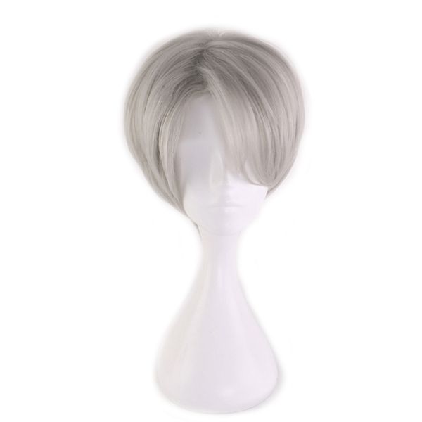

anime yuri on ice viktor nikiforov cosplay victor nikiforov silver gray short heat resistant synthetic hair wigs, Black
