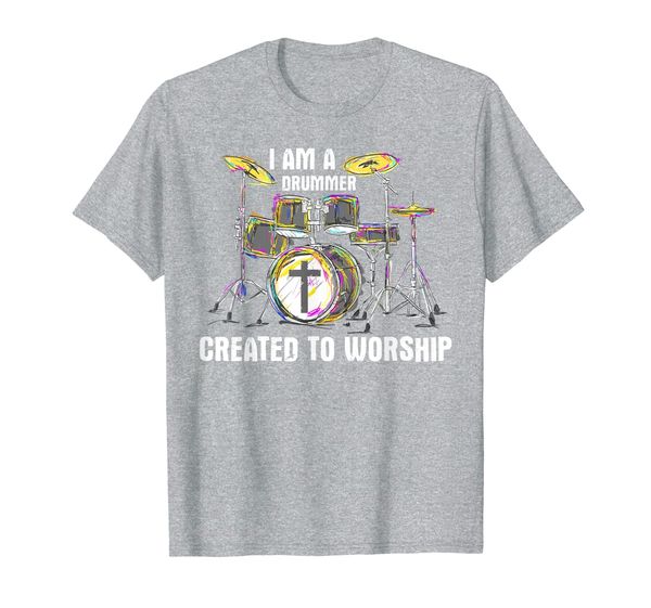 

i am a drummer created to worship - christian musician t-shirt, White;black
