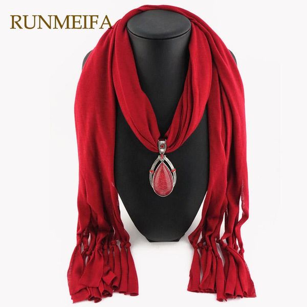 

pendant necklaces runmeifa charms necklace jewelry scarf solid color water drop polyester scarves, Silver