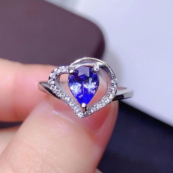 

colife jewelry 100% natural tanzanite ring for wedding 5mm*7mm pear cut 925 silver cluster rings, Golden;silver