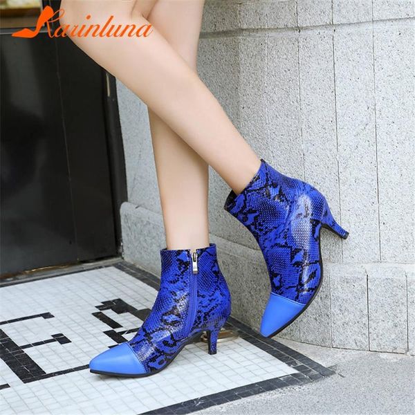 

boots karin 2021 fashionable female shoes office ladies pointed toe mixed color spike heels print ankle zipper, Black