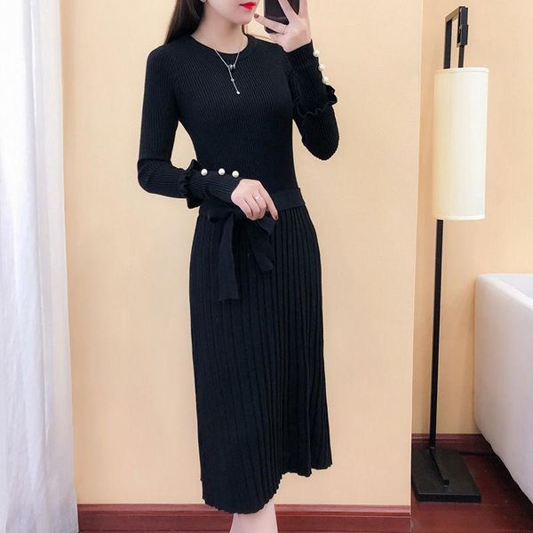 

winter 2021 slim fit korean women's dress casual thickening fashion short medium length large cold ocean dresses, Black;gray