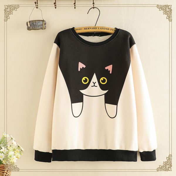 

sen women's autumn and winter clothes lovely cat plush warm pullover sweater student girl soft cute sister sweater top, Blue;black
