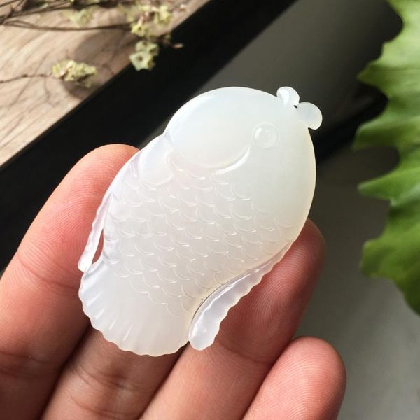 

lockets h37#hetian jade white tropical fish pendant qinghai material first class, Silver