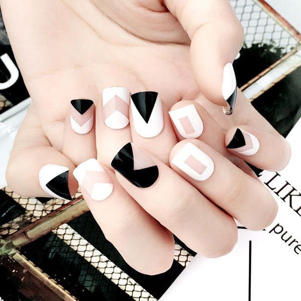 

24pcs fake nails tips natural short false full cover acrylic artificial for nail salons diy art tool1, Red;gold