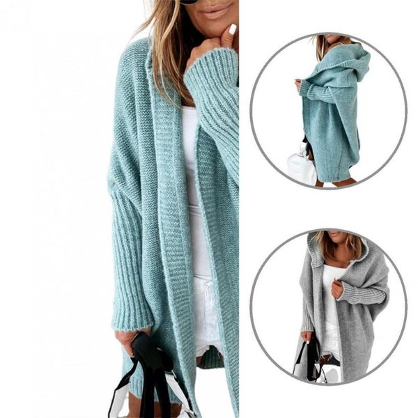 

women's knits & tees women casual batwing sleeve knitted coat lady hooded loose for office, White