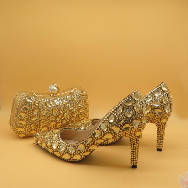 

dress shoes champagne pointed toe crystal wedding with matching bags women high heels party and purse, Black