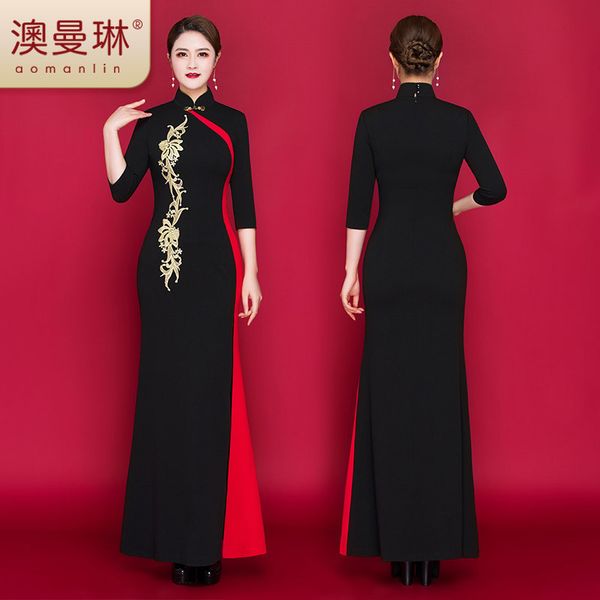 

luxury casual dresses aomanlin's improved cheongsam show in spring and summer of 2021, Black;gray