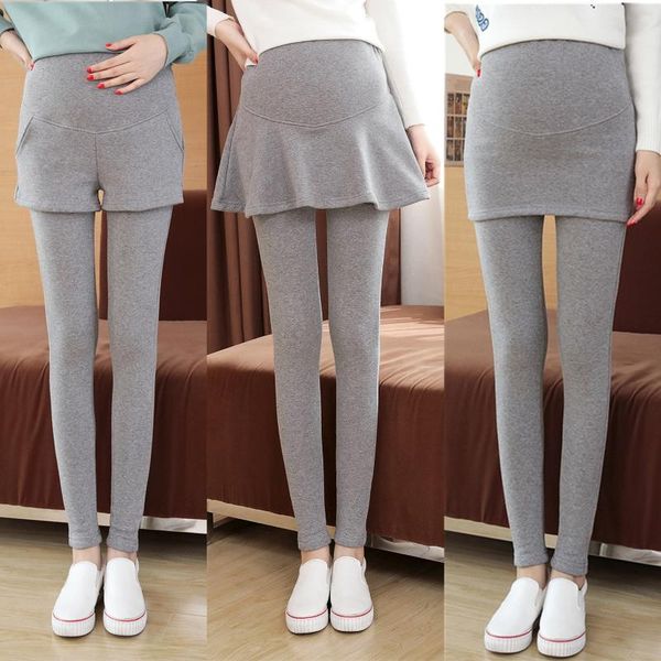 

spring and autumn pregnant women leggings skirts adjustable cotton high waist fake two-piece pants maternity bottoms, White
