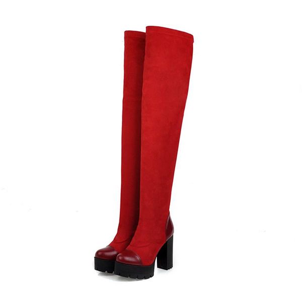 

boots thigh high female slim fit elastic flock over the knee women shoes 2021 autumn winter lady heel long, Black