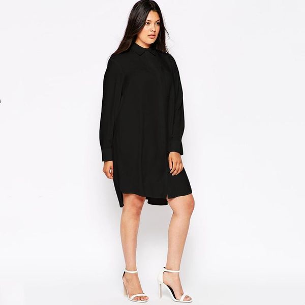 

plus size t-shirt turn down collar elegant shirt blouse women solid black long sleeve split button spring autumn formal dress 6xl