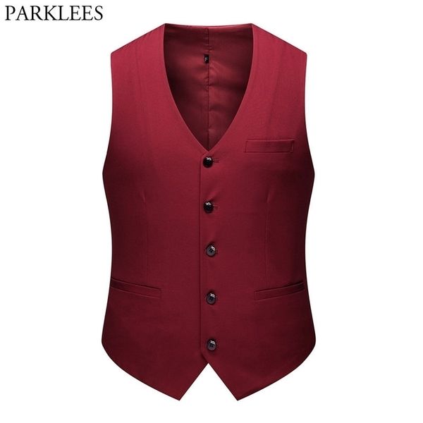 

men's wedding groom red suit vest slim fit v neck sleeveless dress vests waistcoat male single breasted chaleco hombre 210522, Black;white