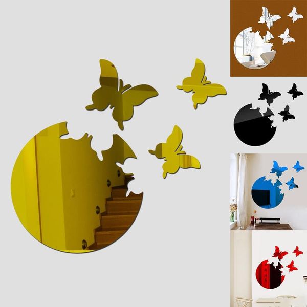 

wall stickers 4pcs/set diy stereo 3d butterfly round home decoration mirror sticker background kids room art removable