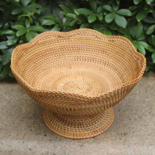 

storage baskets vietnam rattan high foot tray pastoral home fruit creative basket snack trumpet