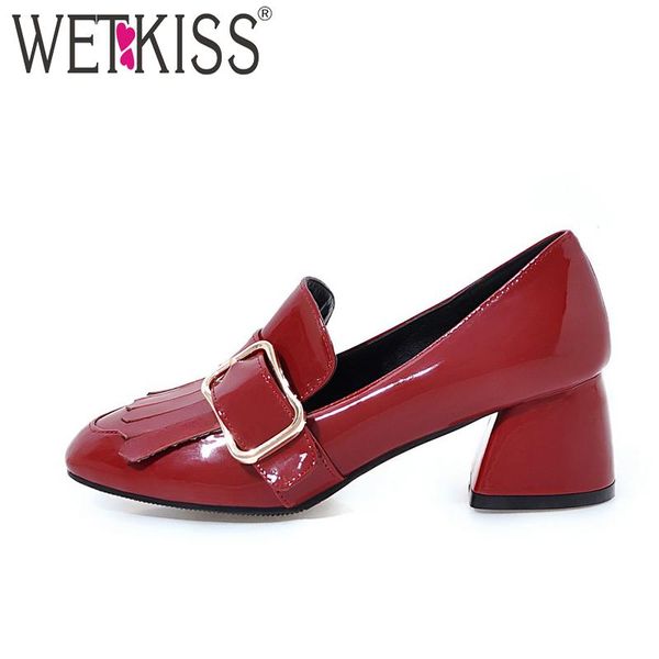 

dress shoes elegant buckle decoration pumps leisure tassel thick heel women autumn 2021 cool square toe female solid footwear, Black