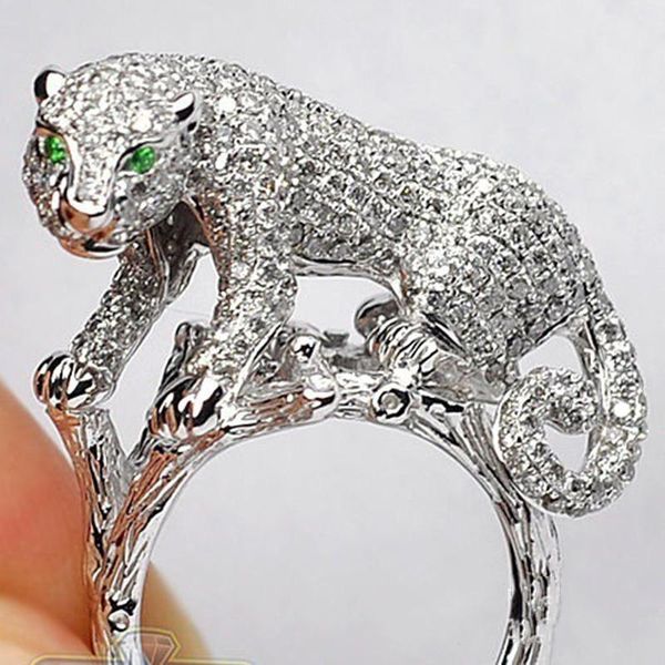 

cluster rings fashion full cubic zirconia leopard finger ring vintage zinc alloy panther animal for women wedding jewelry accessories, Golden;silver