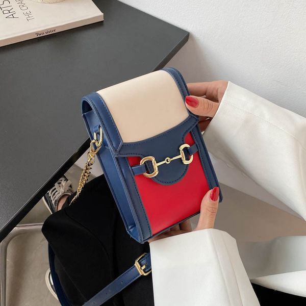 

new fashion one shoulder small square bag color matching vertical chain mobile phone style messenger purse sale