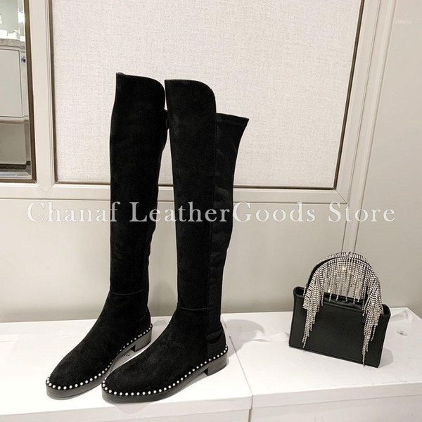 

boots 2021 women fashion suede long brand designer chunky heels platform knee boot good quality1, Black