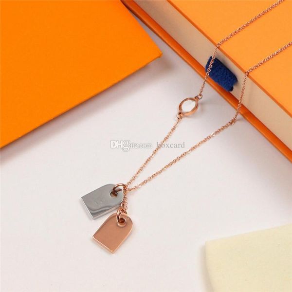 

2022 fashion steel stamped necklaces double square pendant necklace women letter designer couple jewelry european american, Silver