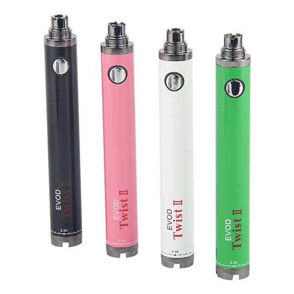 MOQ 10 Stück EVOD Twist II 2 Batterie Variable Spannung einstellbar 3,3 ~ 4,8 V 1600 mAh Vape Pen für 510 Gewinde MT3 EGO CE4 CE5 CE6 Zerstäubertank