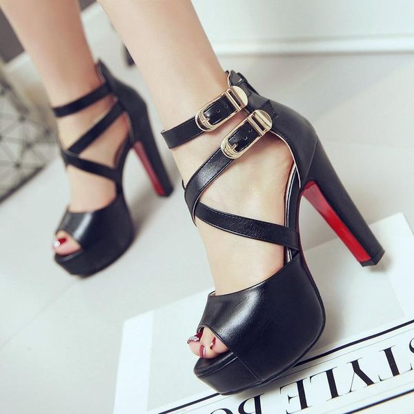 

dress shoes jedragon summer sandals ladies waterproof platform super high heel fashion roman style fish mouth size 43, Black