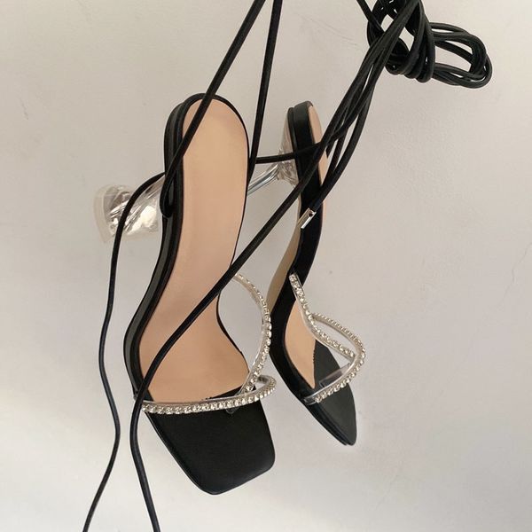 

70% off wholesale sandals flip-flops summer new style casual designer fashion women's shoes white real leather strass strappy ankle hig, Black