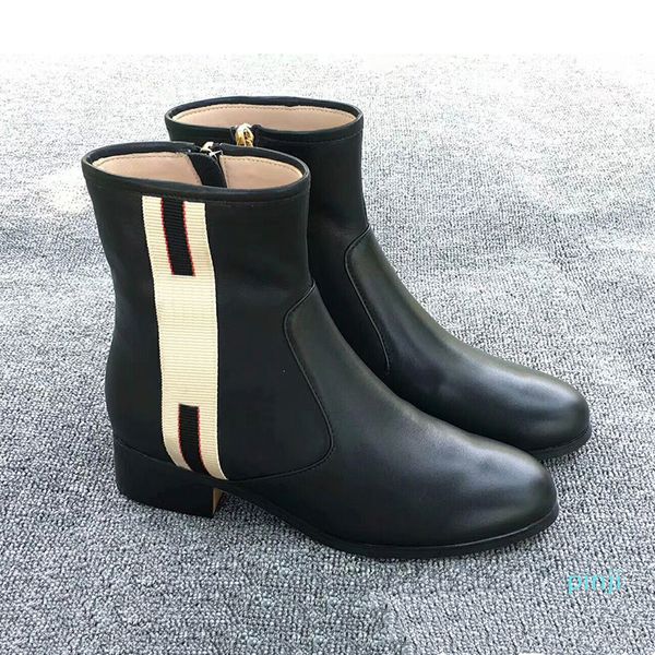 

women luxury leather ankle boot designer black webbing trimmed leather chelse boots winter shoes with box
