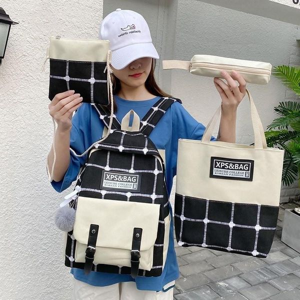 

school bags 4 pieces set backpack table for teenage girls women student canvas college children book kids