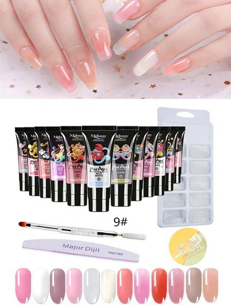 

nail gel 2 models poly extension set builder enhancement kit with building glue pen tips clip, Red;pink