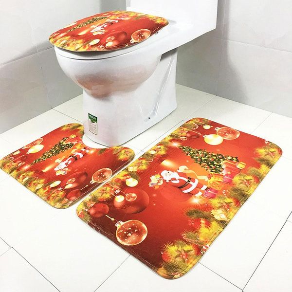 

christmas decorations 3pcs/set bathroom creative santa claus water absorption toilet seat cover mini foot pad home supplies covers