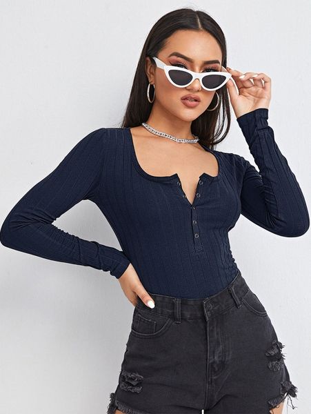 

press button half placket rib-knit tee h5wh#, White